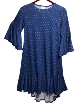 LuLaRoe Maurine Navy Circle Dot Flounce Dress SZ S